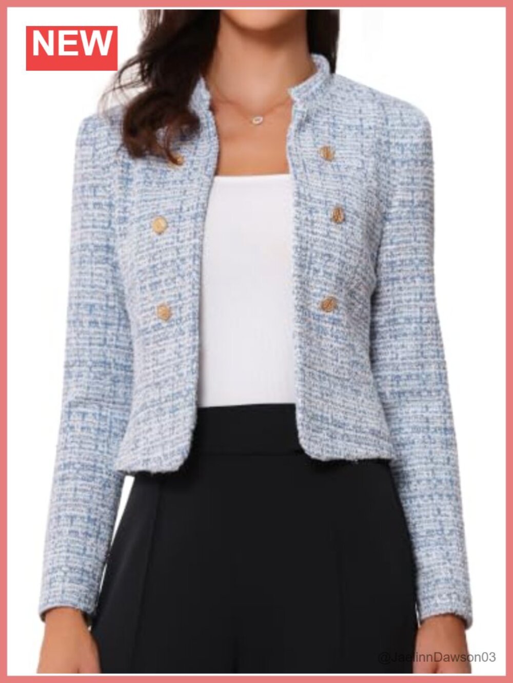 Vintage Tweed Cropped Blazer Business Open Front Jacket